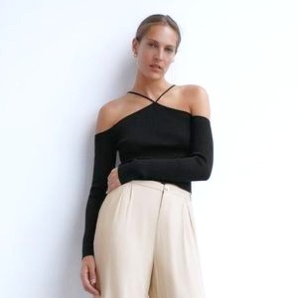 ZARA CUT-OUT RIBBED SWEATER TOP TRF COLLECTION SIZE M